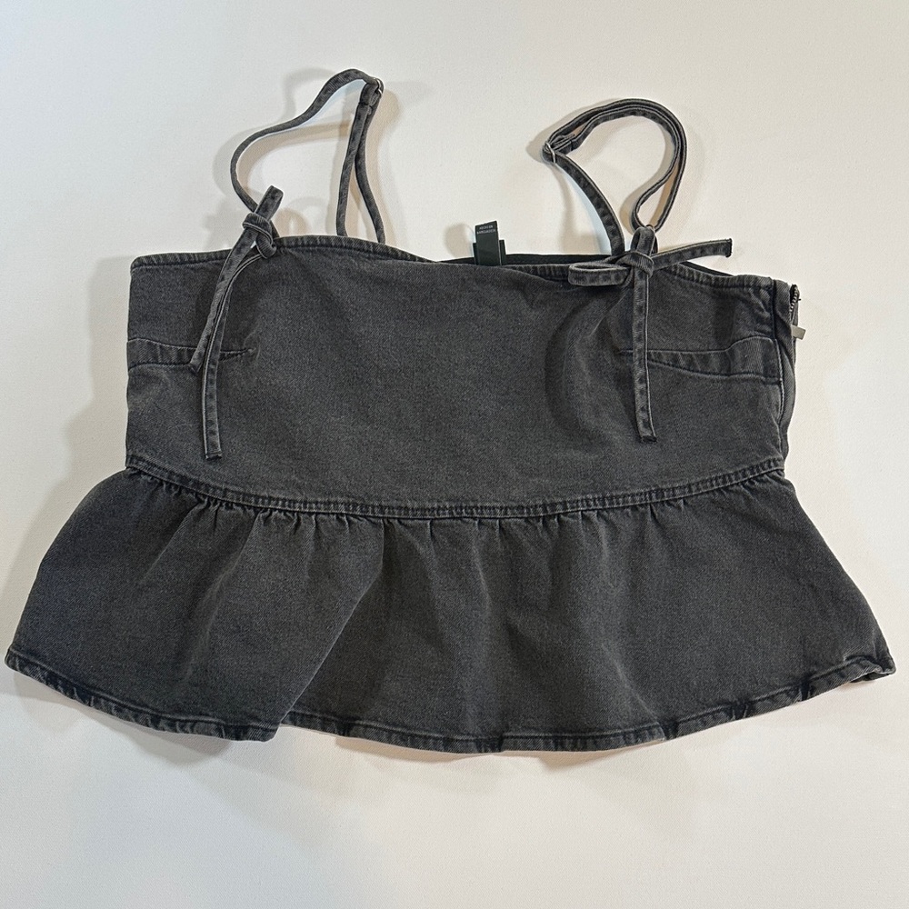 Charcoal Gray Denim Tank Top with a Peplum Hem and Adjustable Straps NWT Size L
